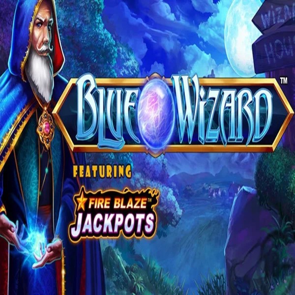 Blue Wizard Fire Blaze Jackpots slot logo by Rarestone Gaming at Slotmafia Casino